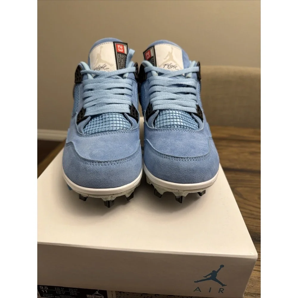 Custom Air Jordan 4 University Blue Football Cleats  Mens Size 9.5